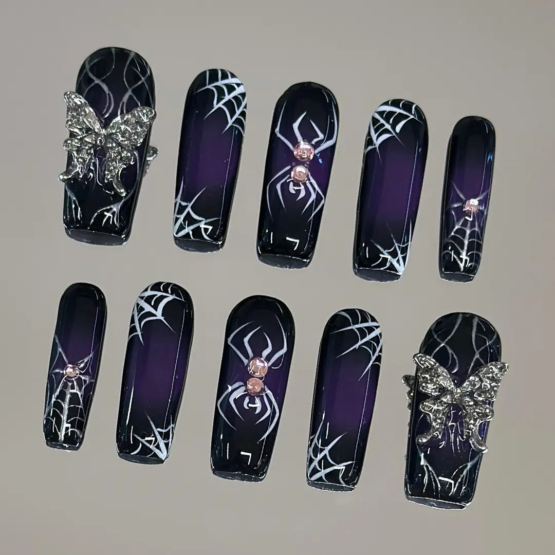 Nailvesta HALLOWEEN COLLECTION – 100% Handcrafted 3D Press-On Nails | Reusable, Long-Lasting, Salon-Quality Black Lace Nail Art Nail Art Holiday Odorless Debonder Serum Cat Eye Design Brown Soft Gel Short Coffin Acrylic False Nail Luxury Jade Y2K Baddie