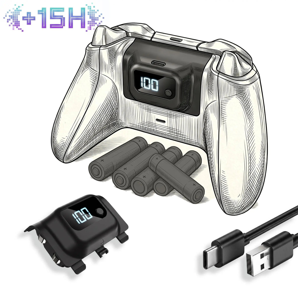 Tuodes 1200Mah Gamepad Battery Pack (+15H Power) for Xbox Series X/S, Game Console Accessory with USB Cable, Enhanced Gaming Experience Accessories