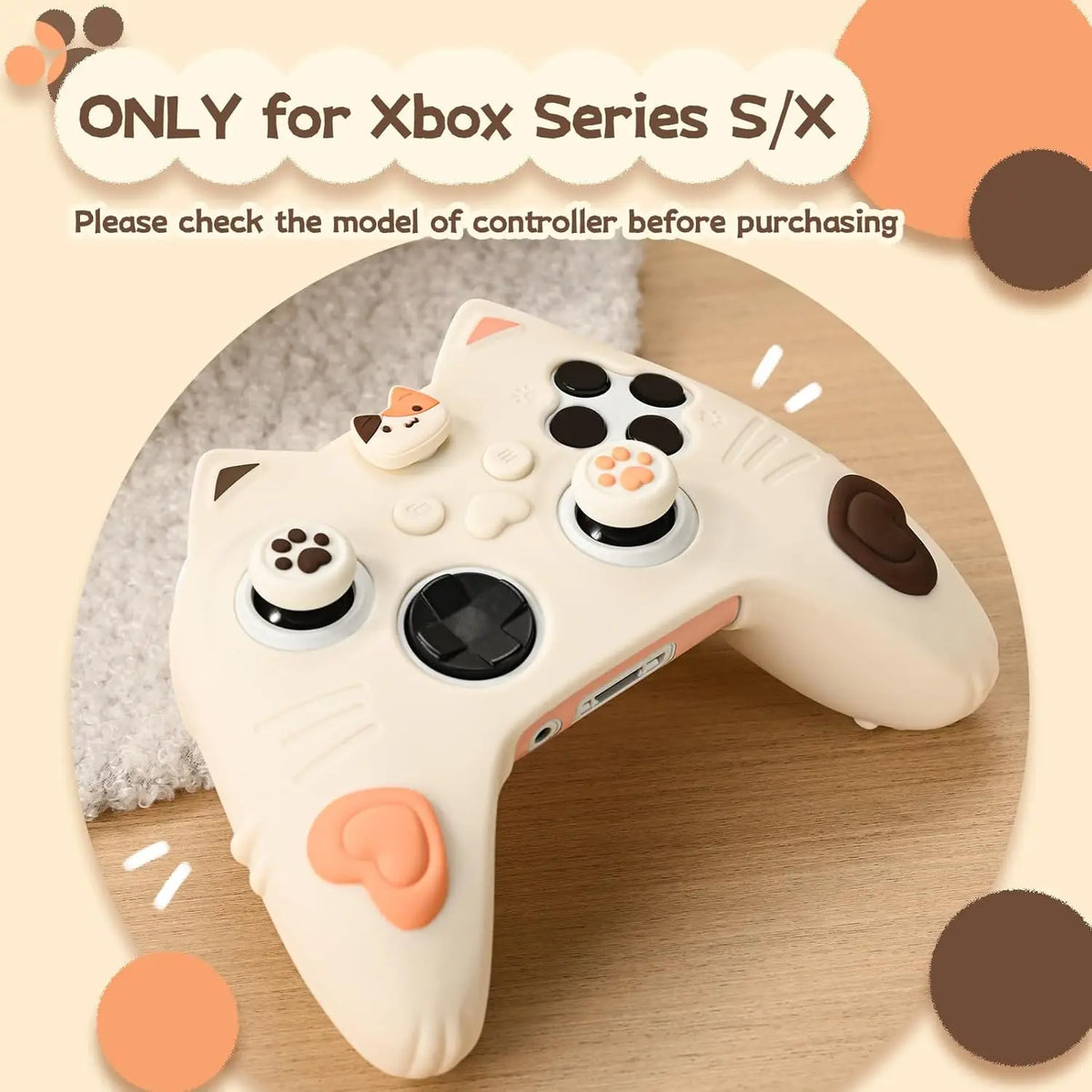 Geekshare Cat Paw Controller Skin Grips Set Anti-Slip Silicone Protective Cover Skin Case Compatible with Xbox Series X Controller with 2 Thumb Caps & 2 Button Caps & 1 Fluffy Ball & 2 Sticker-Calico