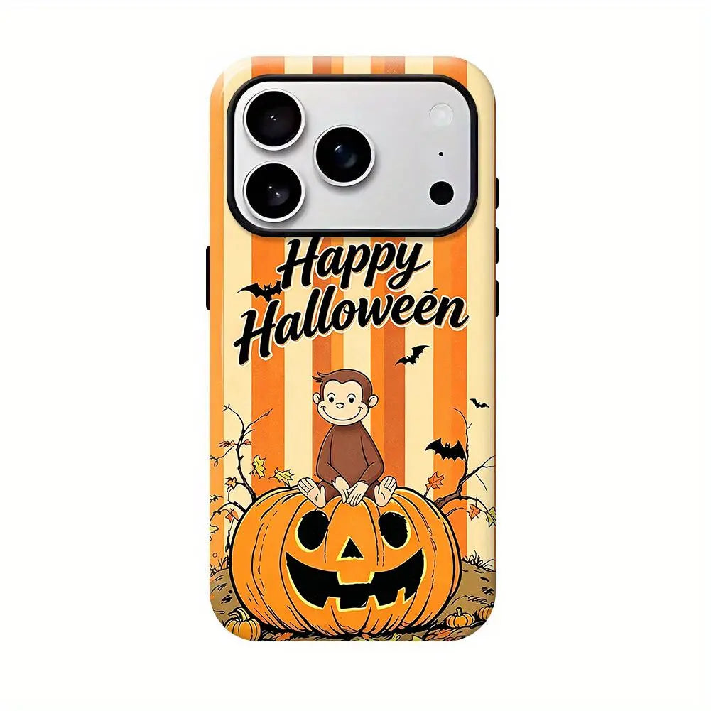 Curious George Autumn Phone Case - Cute Pumpkin, Orange Plaid Design, PBS Kids Monkey, Christian Bible Verse Gift, Polycarbonate Phone Accessories for Iphone 12/13/14/15/16/17 SE Max Pro & Samsung Galaxy 21/22/23/24/25 Smartphones