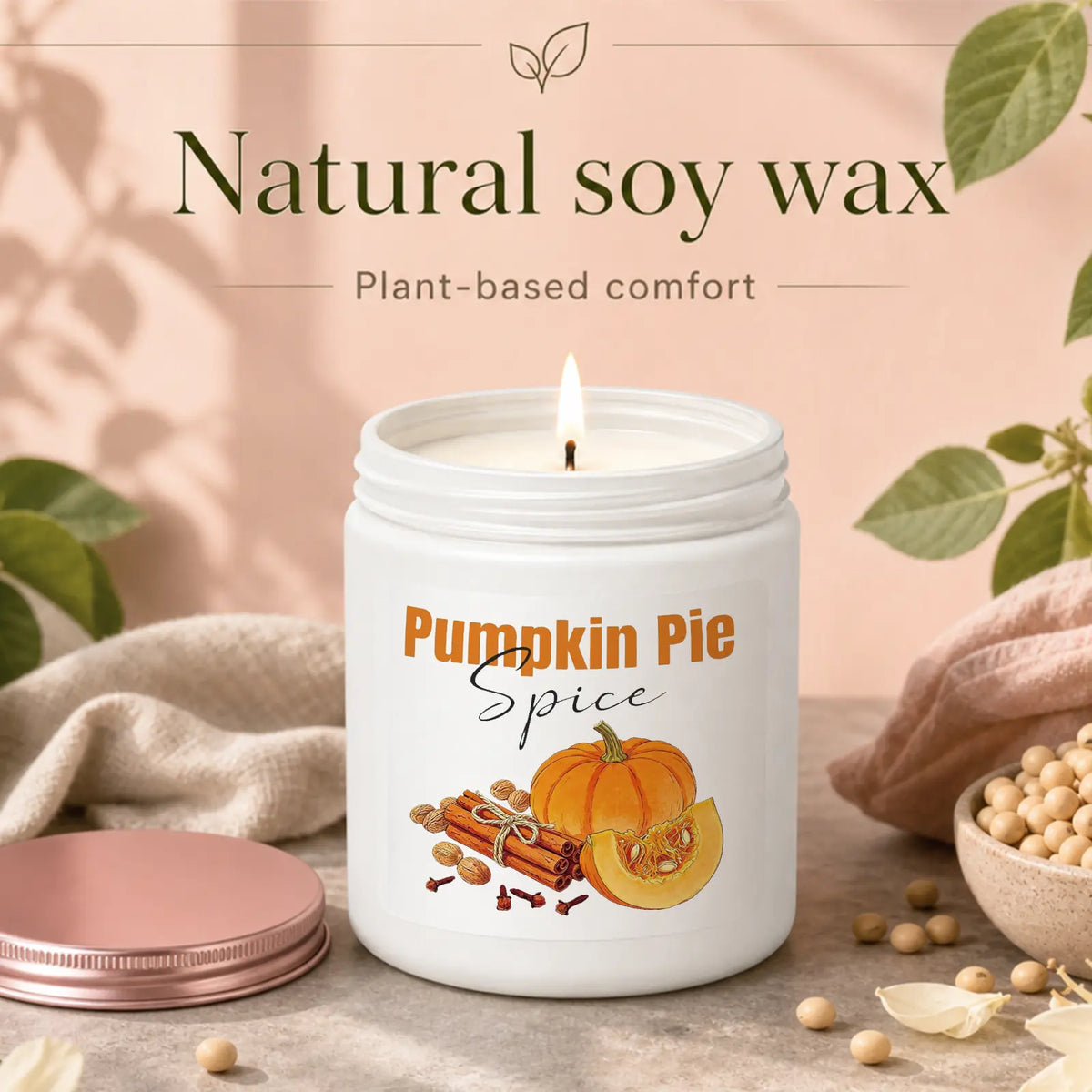 1Pc Handmade Soy Candle, Pumpkin Pie Spice Design, Scented Soy Wax Aromatherapy Candle, Cozy Fall Home Fragrance, Autumn Thanksgiving Gift, Kitchen Bedroom Living Room Decor, Birthday Christmas Gift