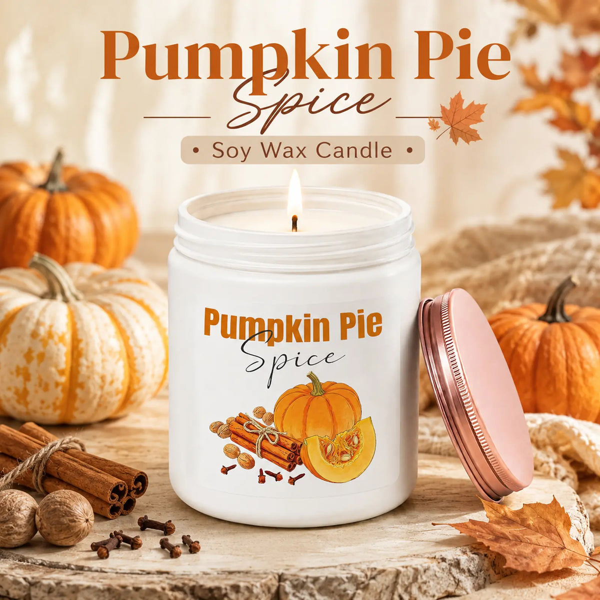 1Pc Handmade Soy Candle, Pumpkin Pie Spice Design, Scented Soy Wax Aromatherapy Candle, Cozy Fall Home Fragrance, Autumn Thanksgiving Gift, Kitchen Bedroom Living Room Decor, Birthday Christmas Gift