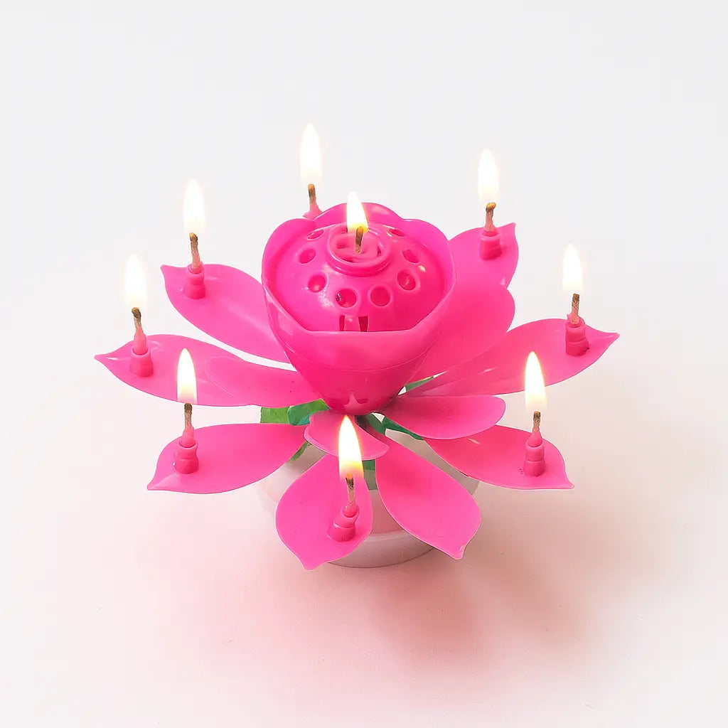 Pink Auto-Blooming Rotating Flower Birthday Cake Candles, Musical Home Decor Supplies, Plays "Happy Birthday" Song, Ideal for Party Celebrations