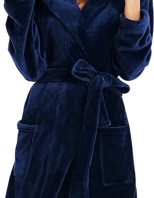 Load image into Gallery viewer, Women Hooded Fleece Robe, Short Plush Robes for Womens with Hood Soft Warm Spa Bathrobe
