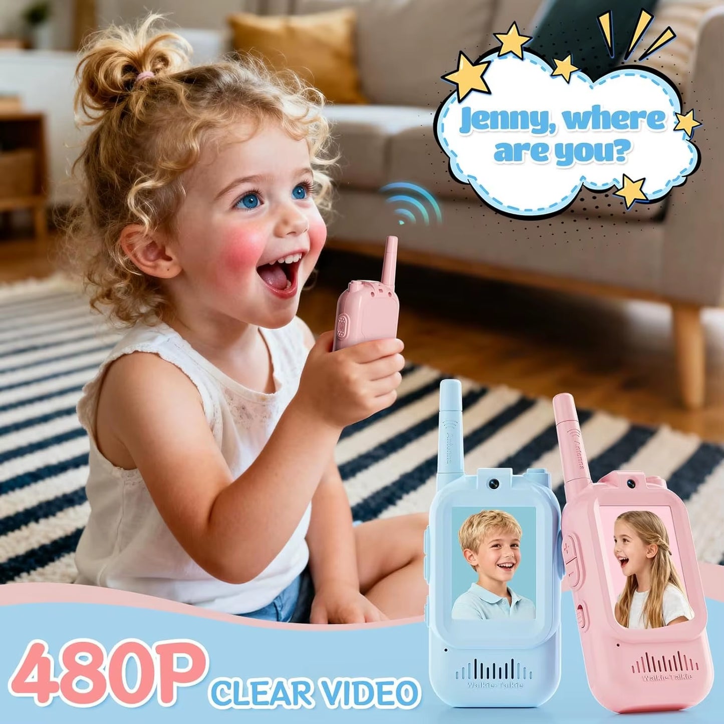 Video Walkie Talkies for Kids 2 Pack Rechargeable Toddler Toys for Indoor Camping Travel Birthday Gfits for Kids Ages 3-12