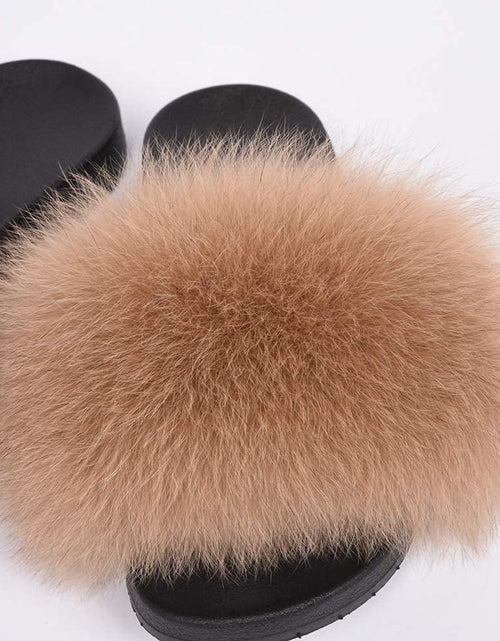 Load image into Gallery viewer, Real Fox Fur Slides for Women - Fluffy Fur Slippers Open Toe Flat Sandals for Outdoor
