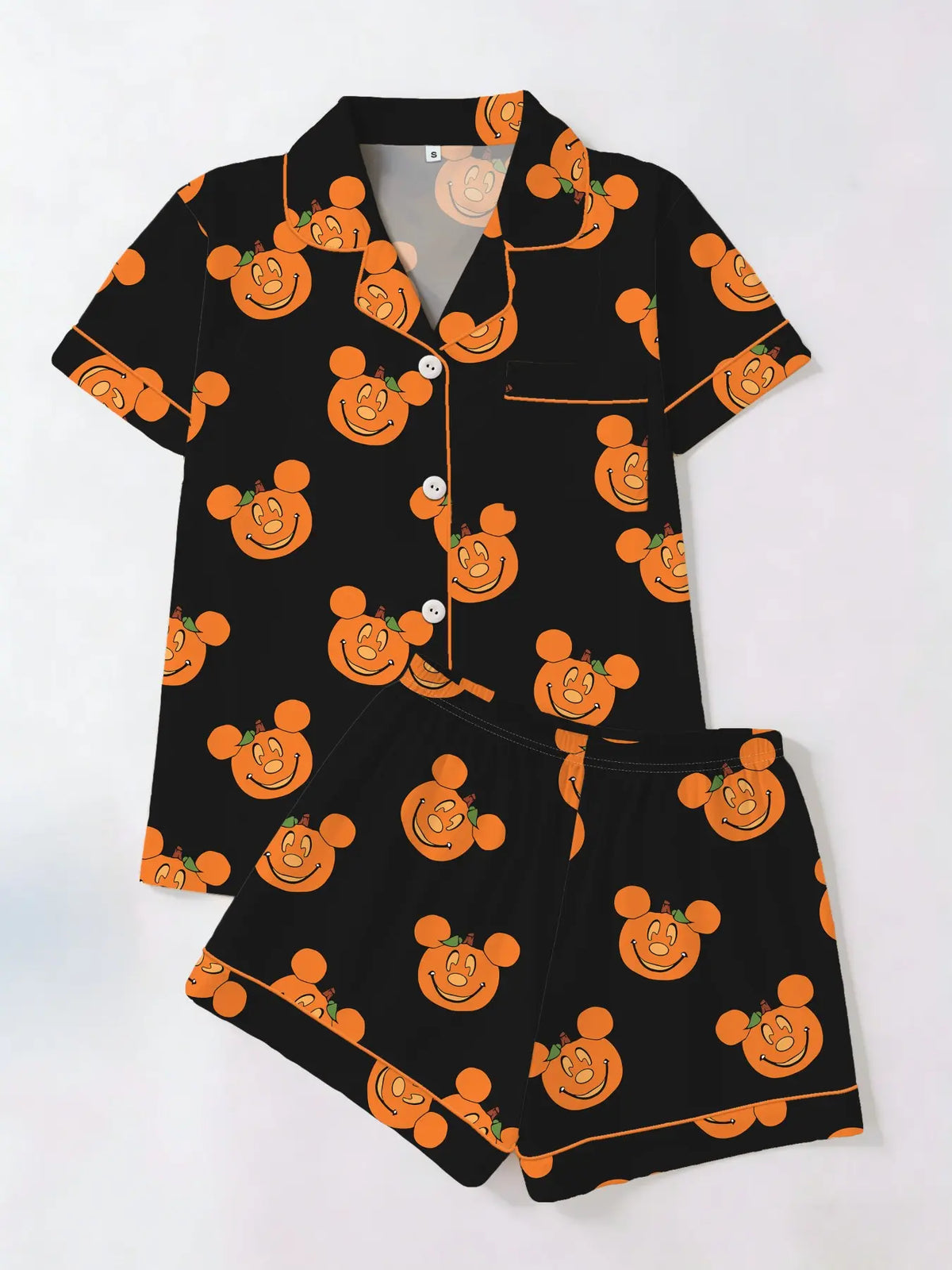 Women'S Short Sleeve Sleepwear Set, Halloween Skull Print, Casual Fitted above Knee, All Seasons, Daily Home Wear