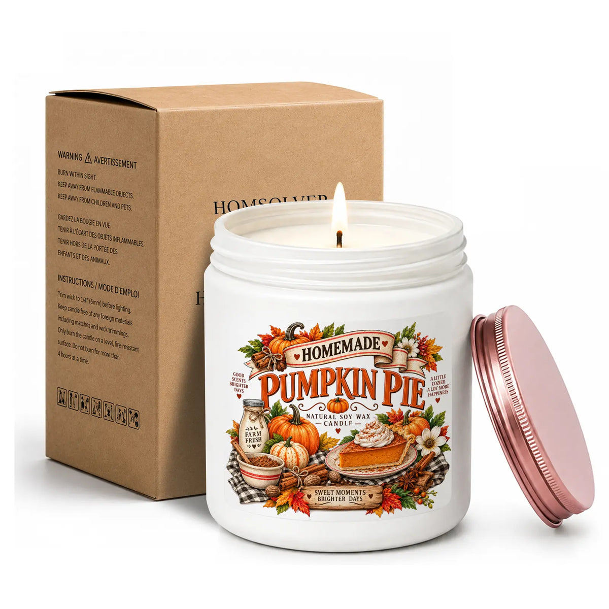 1Pc Handmade Soy Candle, Pumpkin Pie Spice Design, Scented Soy Wax Aromatherapy Candle, Cozy Fall Home Fragrance, Autumn Thanksgiving Gift, Kitchen Bedroom Living Room Decor, Birthday Christmas Gift