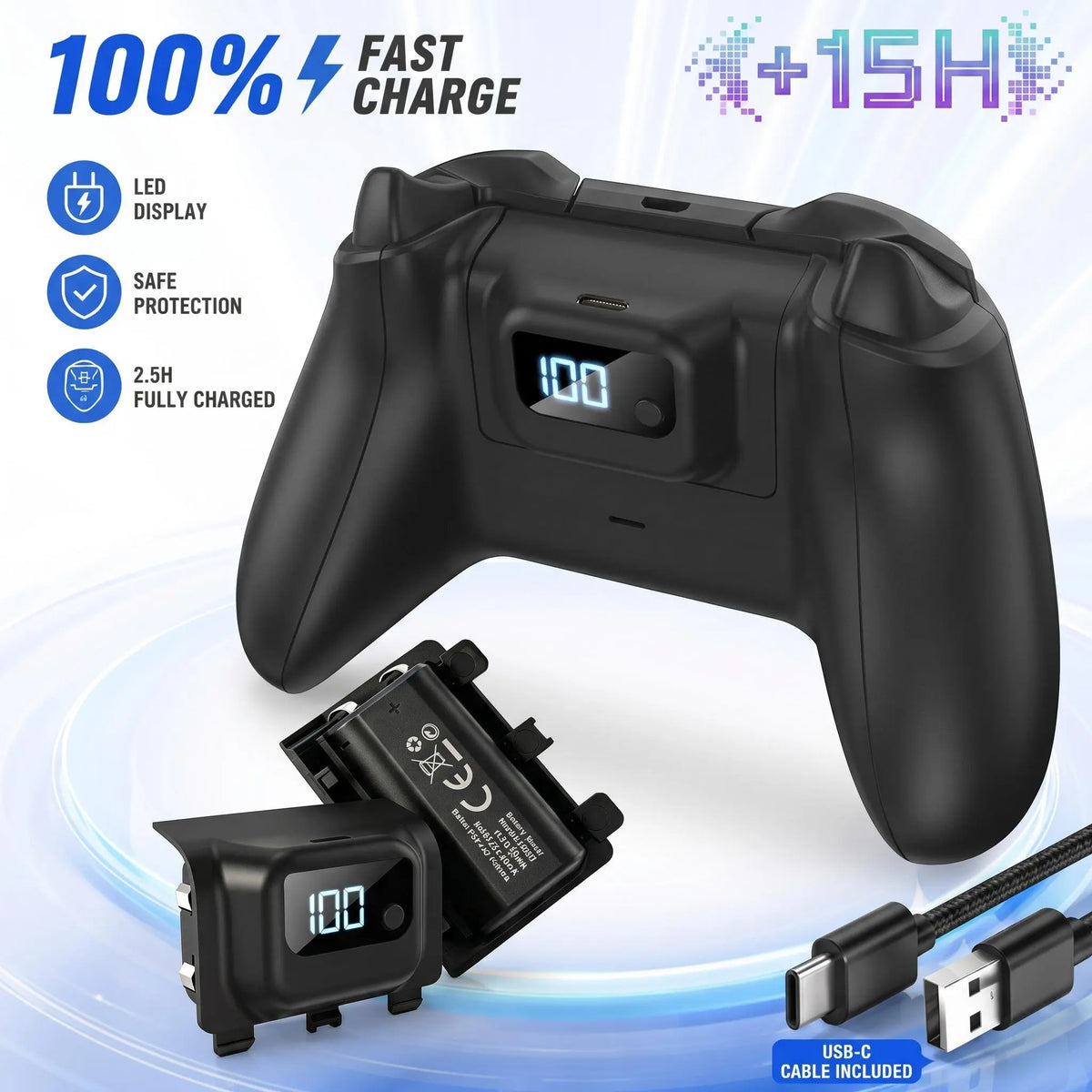 Tuodes 1200Mah Gamepad Battery Pack (+15H Power) for Xbox Series X/S, Game Console Accessory with USB Cable, Enhanced Gaming Experience Accessories