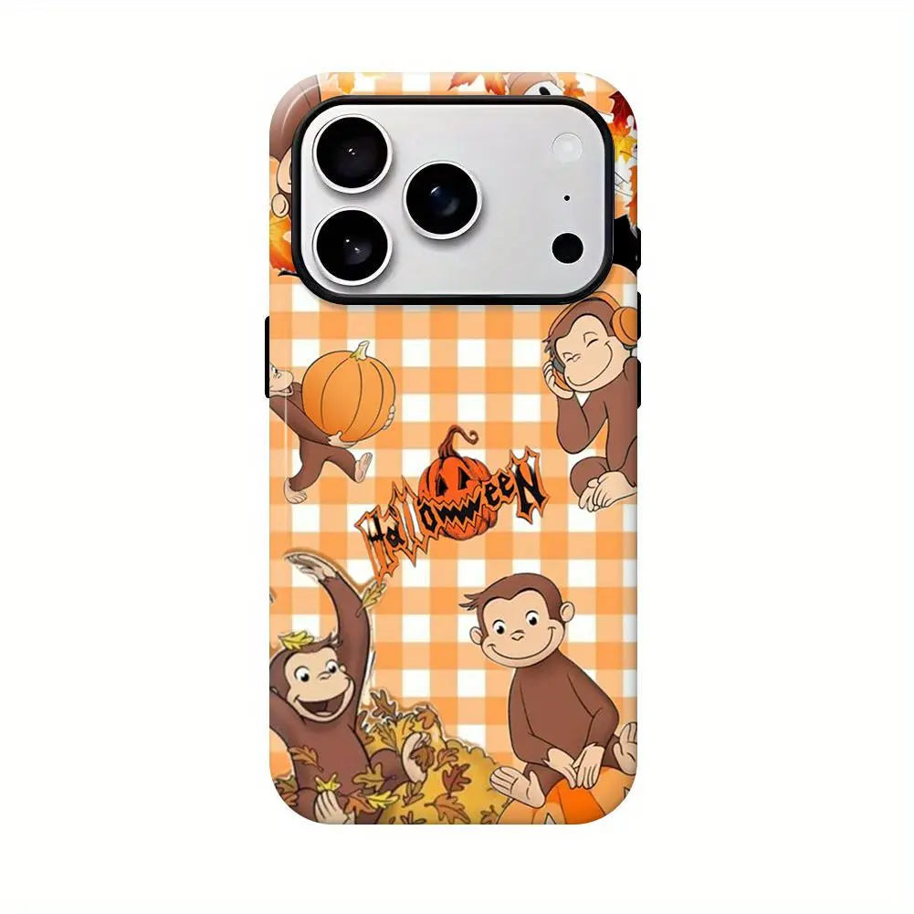 Curious George Autumn Phone Case - Cute Pumpkin, Orange Plaid Design, PBS Kids Monkey, Christian Bible Verse Gift, Polycarbonate Phone Accessories for Iphone 12/13/14/15/16/17 SE Max Pro & Samsung Galaxy 21/22/23/24/25 Smartphones