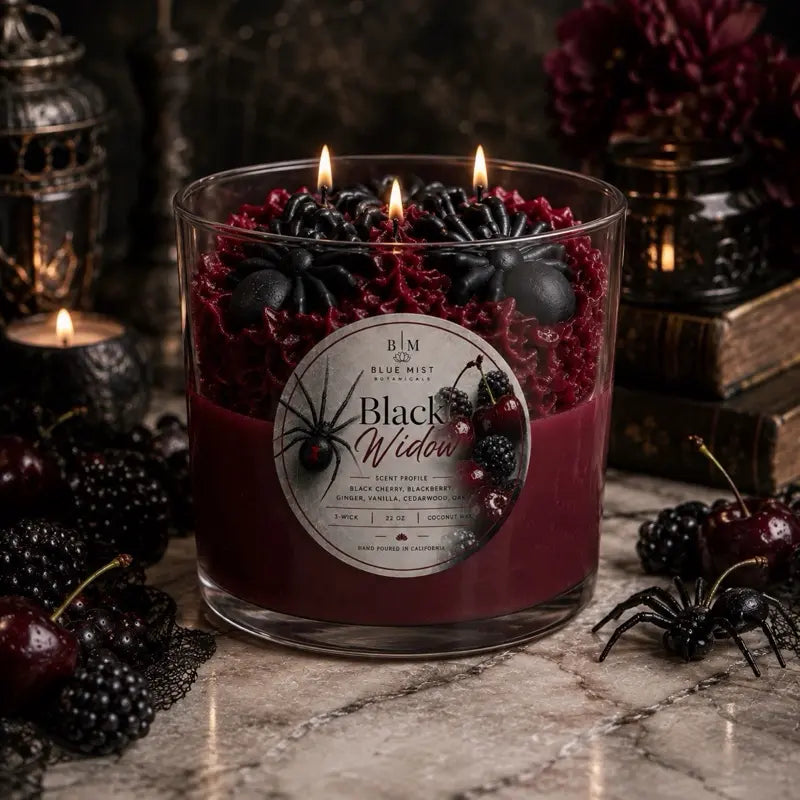 Black Widow 3-Wick Black Cherry Oak Scented Candle for Home Decor, Long-Lasting Burning