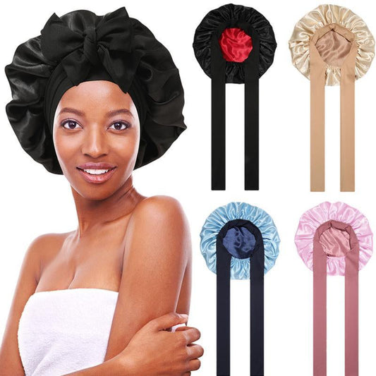 AWAYTR Satin Bonnet Silk like Bonnets for Sleeping Sleep Cap Double Layer Hair Care Bonnet with Elastic Tie Band for Curly Hair Night Cap