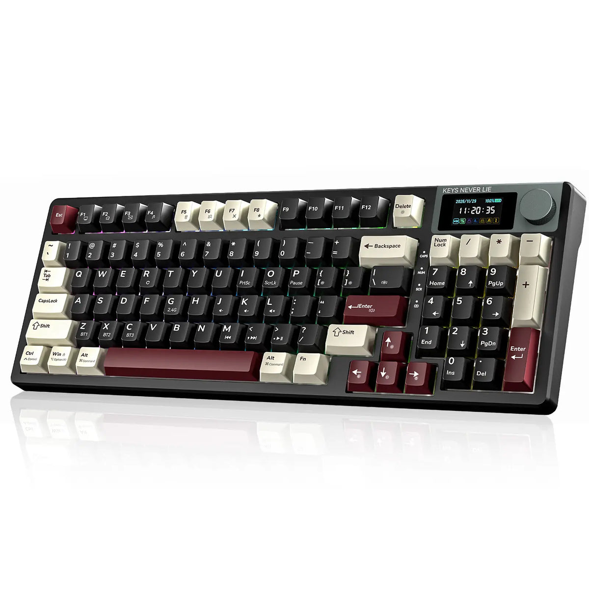 [NEW] Kemove K94 QMK Programmable Wireless Mechanical Keyboard, 94-Key Gaming Keyboard with Knob & LCD Screen, Tri-Mode RGB Lights, Hot Swappable Creamy-Sounding for Pc/Laptop/Windows Gift