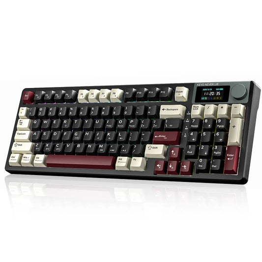 [NEW] Kemove K94 QMK Programmable Wireless Mechanical Keyboard, 94-Key Gaming Keyboard with Knob & LCD Screen, Tri-Mode RGB Lights, Hot Swappable Creamy-Sounding for Pc/Laptop/Windows Gift