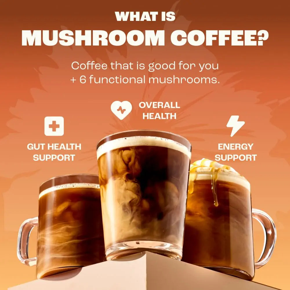 Organic Mushroom Instant Coffee - Medium Roast Adaptogenic Blend with 6 Mushrooms (Lion'S Mane, Turkey Tail, Cordyceps), 30 Servings, Gluten-Free Vegan Energy & Immunity Support Drink