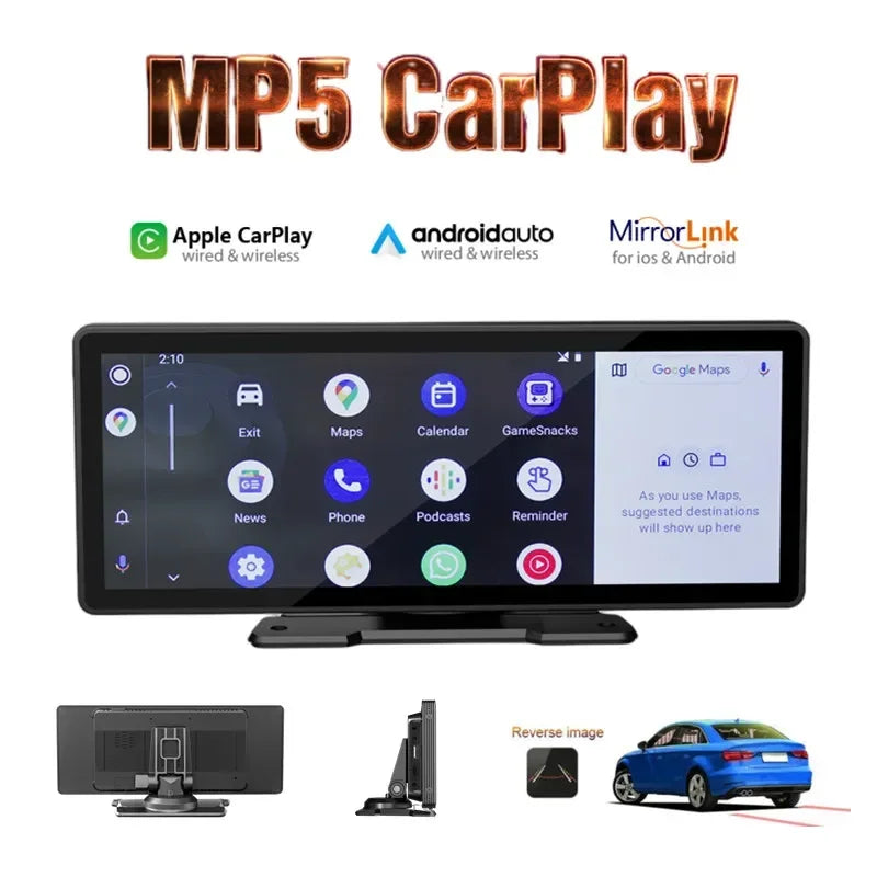 10.26'' Car Monitor with Wireless Carplay Android Auto HD Screen Camera Bluetooth FM Transmitter USB TF Video Player for Vehicle