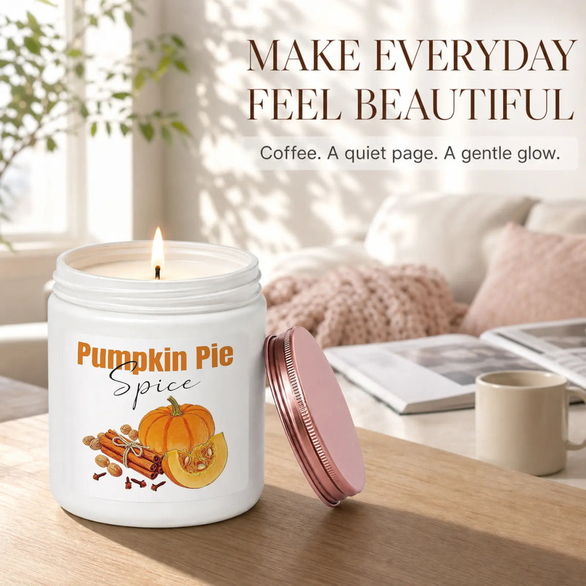 1Pc Handmade Soy Candle, Pumpkin Pie Spice Design, Scented Soy Wax Aromatherapy Candle, Cozy Fall Home Fragrance, Autumn Thanksgiving Gift, Kitchen Bedroom Living Room Decor, Birthday Christmas Gift