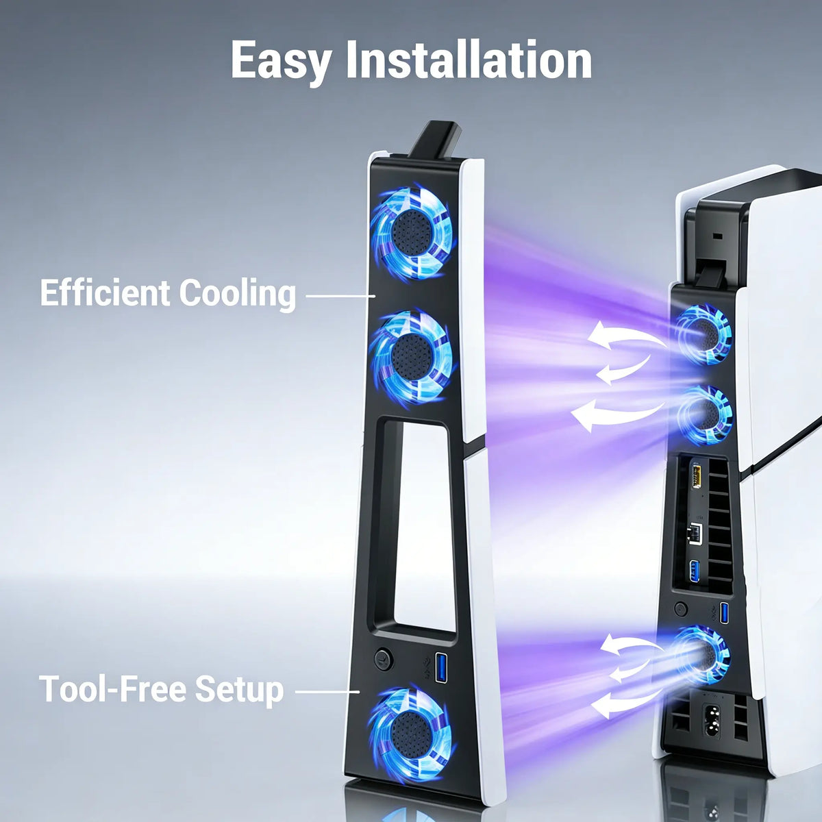 PS5 Slim ABS Cooling Fan with LED Light - Silent USB Temperature-Controlled External Plug & Play Gaming Accessory for PS5 Slim Console, Gaming Items, Electronics Cooling Product