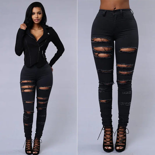 High Waist Women's Ripped Denim Skinny Jeans