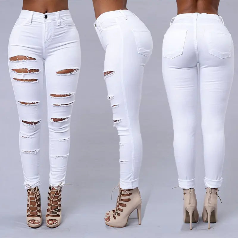 High Waist Women's Ripped Denim Skinny Jeans